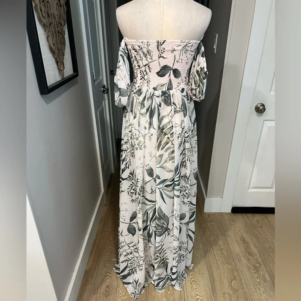 BY EGREIS tropical lace up chest flowy maxi dress with long front side slit - Picture 7 of 17